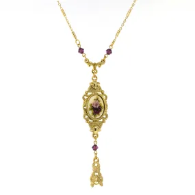 1928 Jewelry Manor House Pink & Purple Floral Drop Pendant Necklace 24