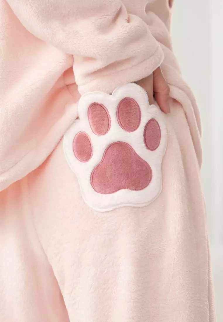 6IXTY8IGHT 6IXTY8IGHT KEELY, Long Sleeve Fleece Pajama Set Round Neck Regular Fit 3D Puppy Paw Pocket for Woman Girl HW09444