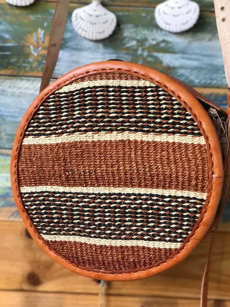 African Round Sisal Sling Bag