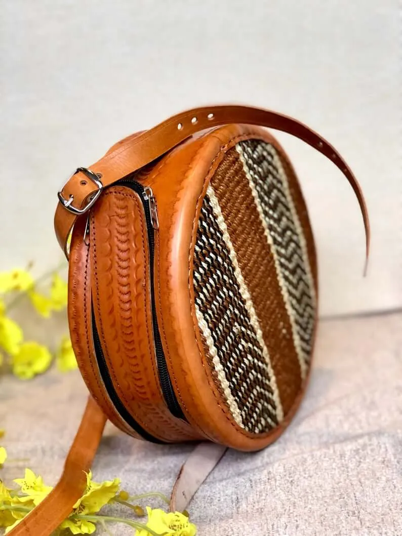 African Round Sisal Sling Bag