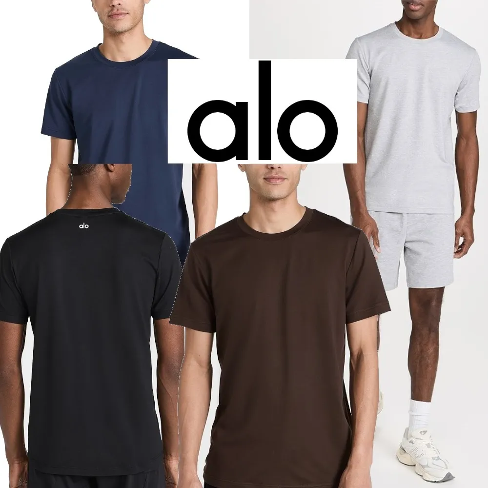 ALO Yoga  |Crew Neck Plain Short Sleeves Logo Loungewear