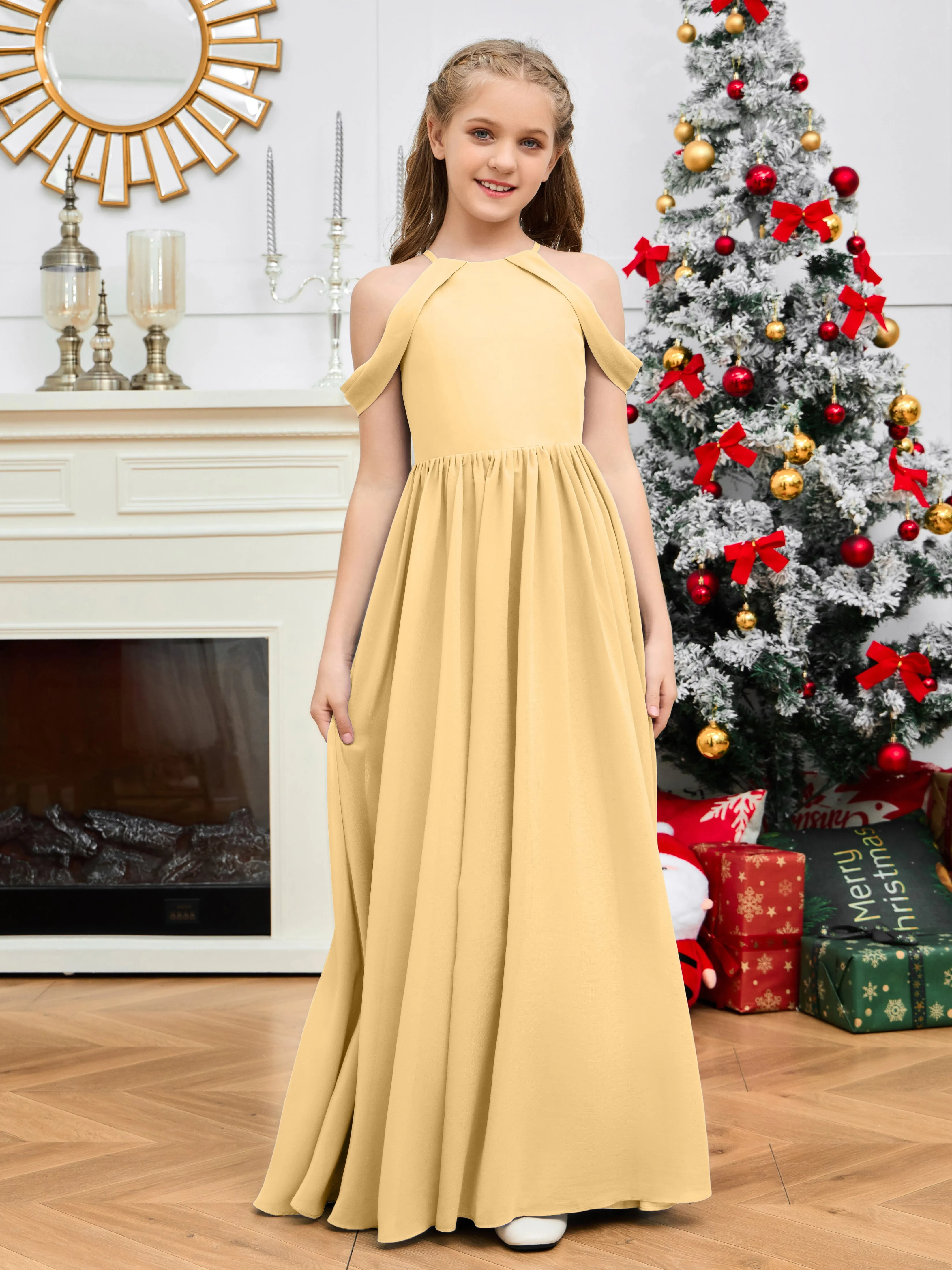 Belle Mousseline Longue Robe de demoiselle d'honneur Junior