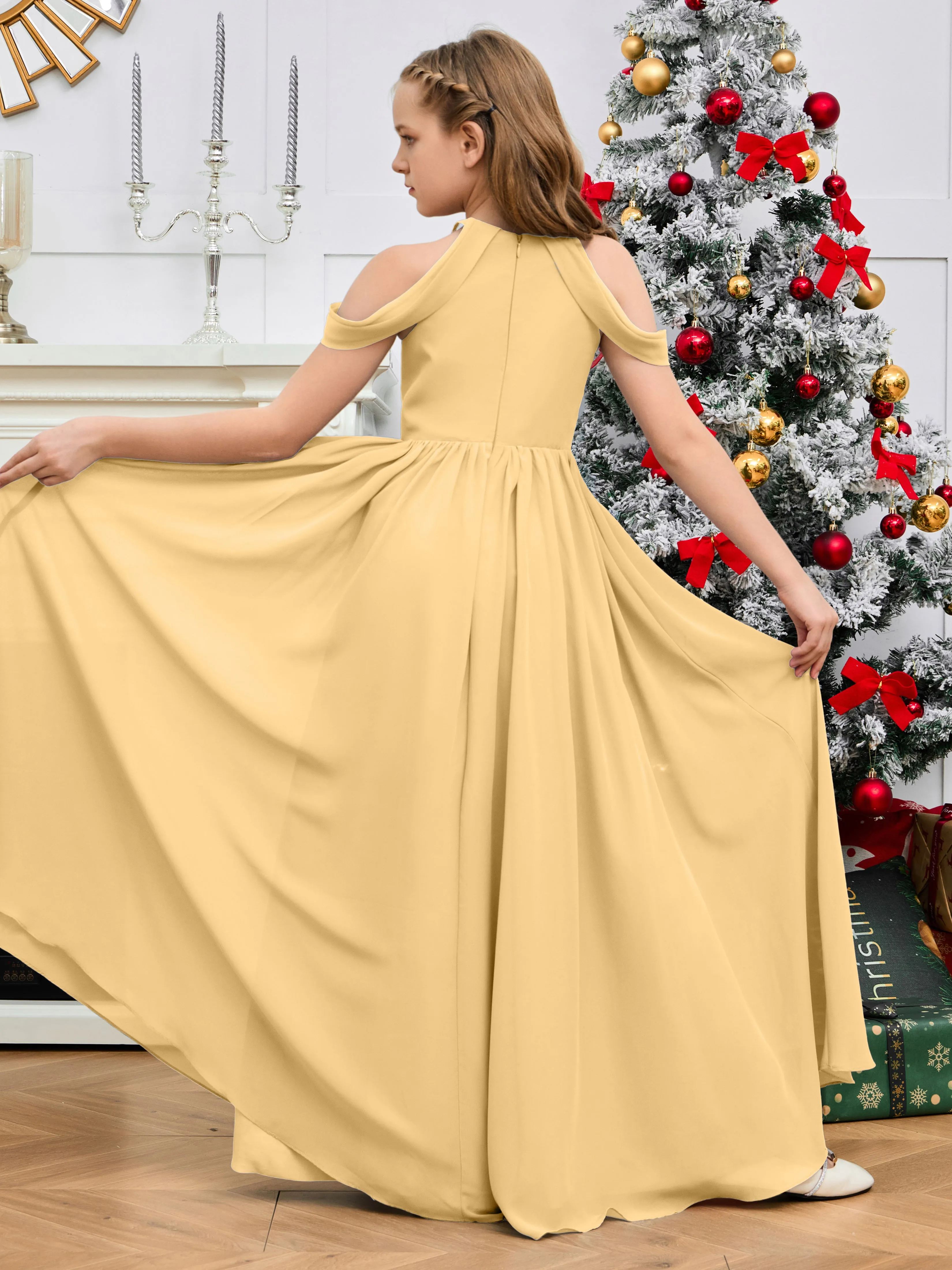 Belle Mousseline Longue Robe de demoiselle d'honneur Junior