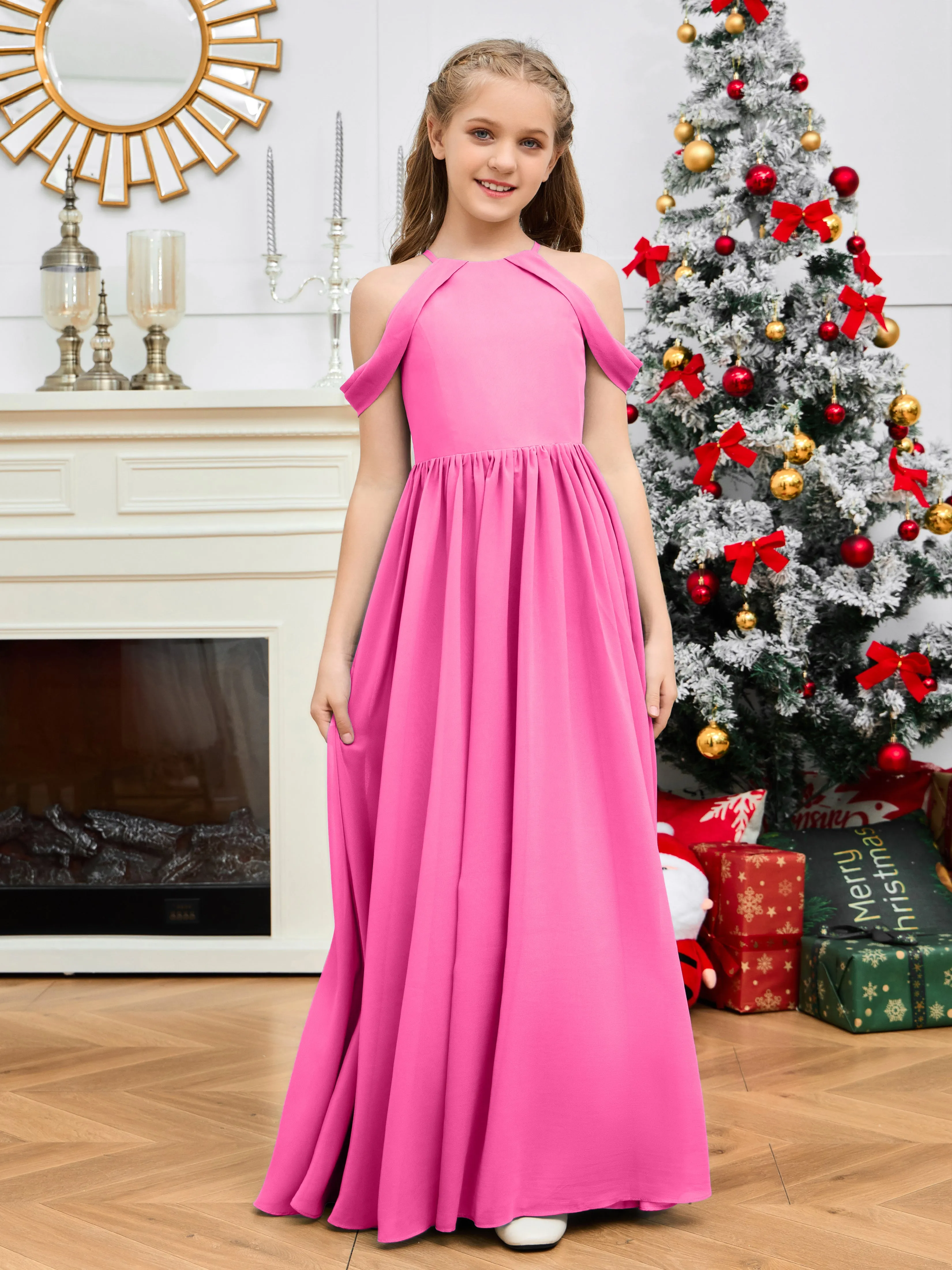 Belle Mousseline Longue Robe de demoiselle d'honneur Junior