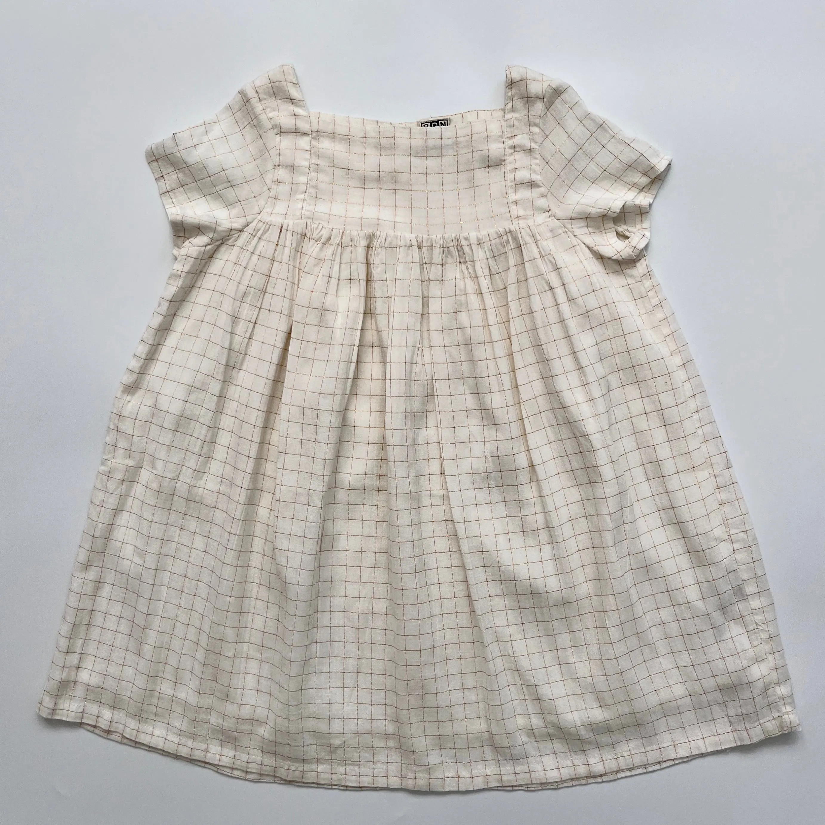 Bonton White And Gold Check Dress: 6 Years