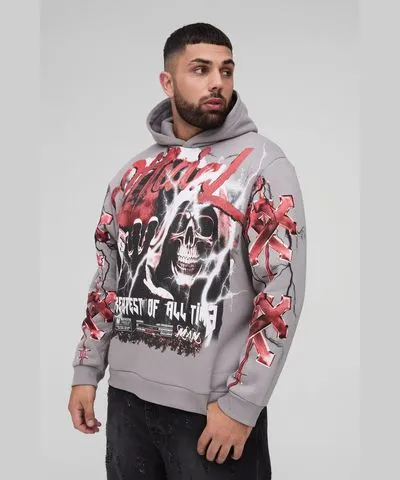 boohoo Mens Plus Oversized Official Large Scale Print Hoodie