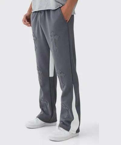 boohooMAN Mens Regular Fit Raw Applique Cross Gusset Sweatpants