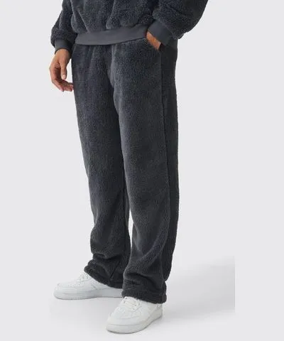 boohooMAN Mens Straight Leg Teddy Borg Sweatpants