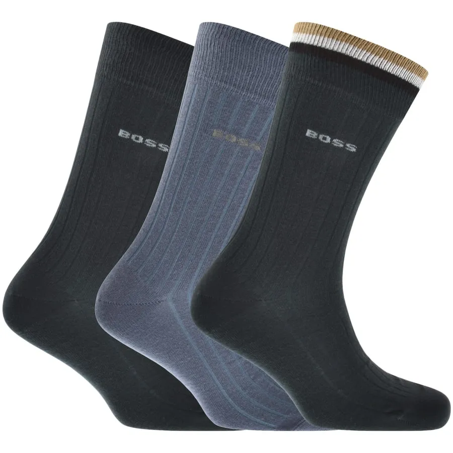 BOSS 3 Pack Logo Socks Navy