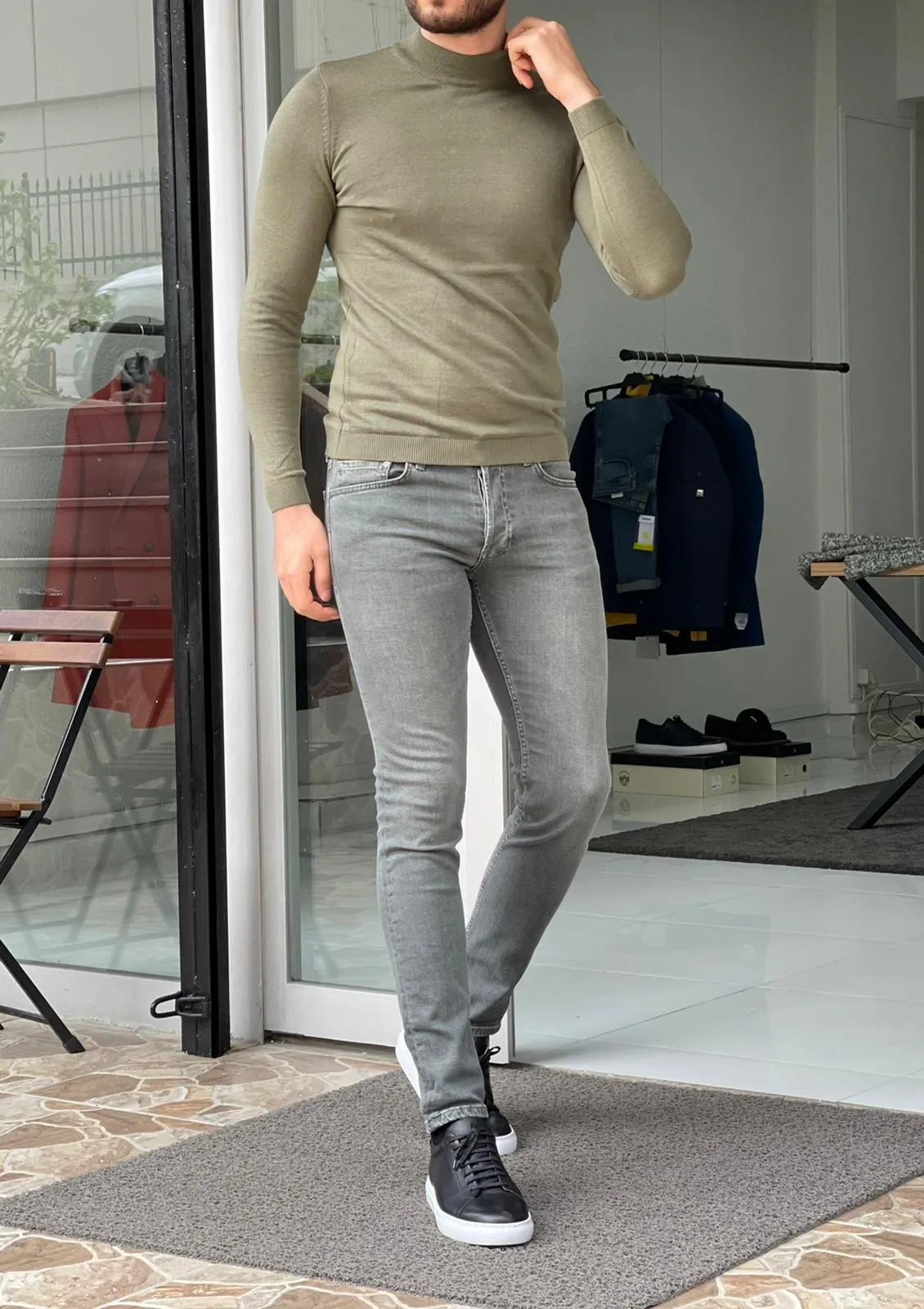 Capel Khaki Slim Fit Turtleneck Sweater