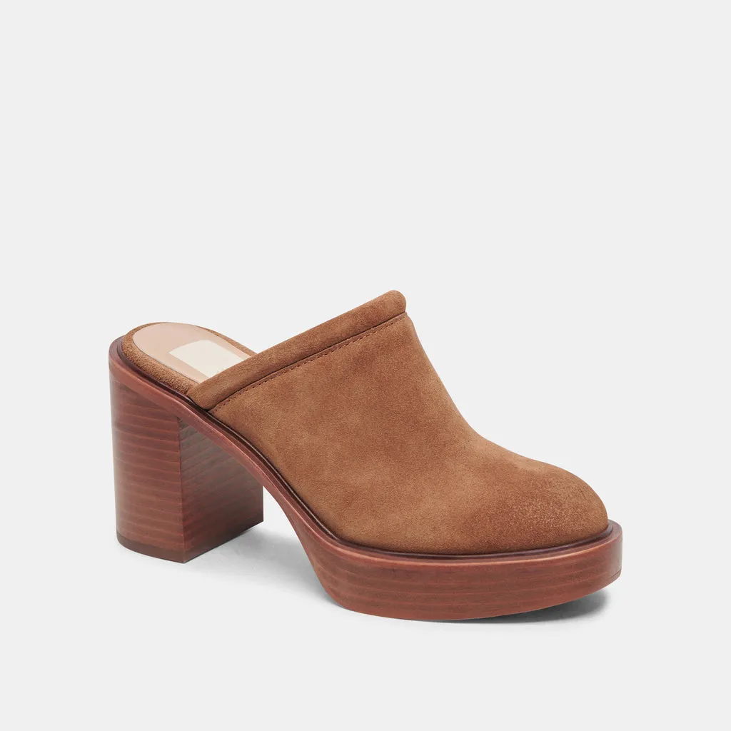 Castel Heels in Chestnut Suede | Women's Chestnut Suede Clogs– Dolce Vita 6908073672770