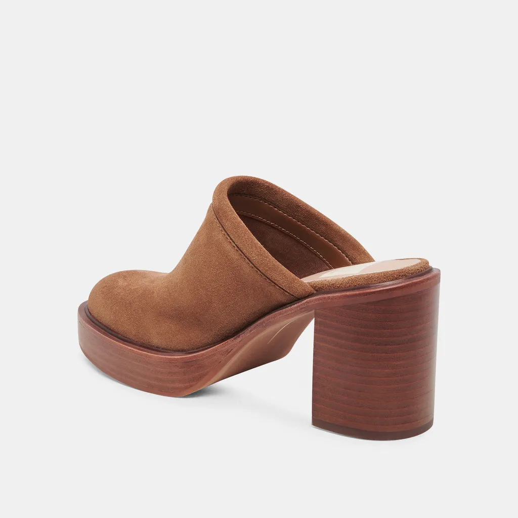 Castel Heels in Chestnut Suede | Women's Chestnut Suede Clogs– Dolce Vita 6908073672770