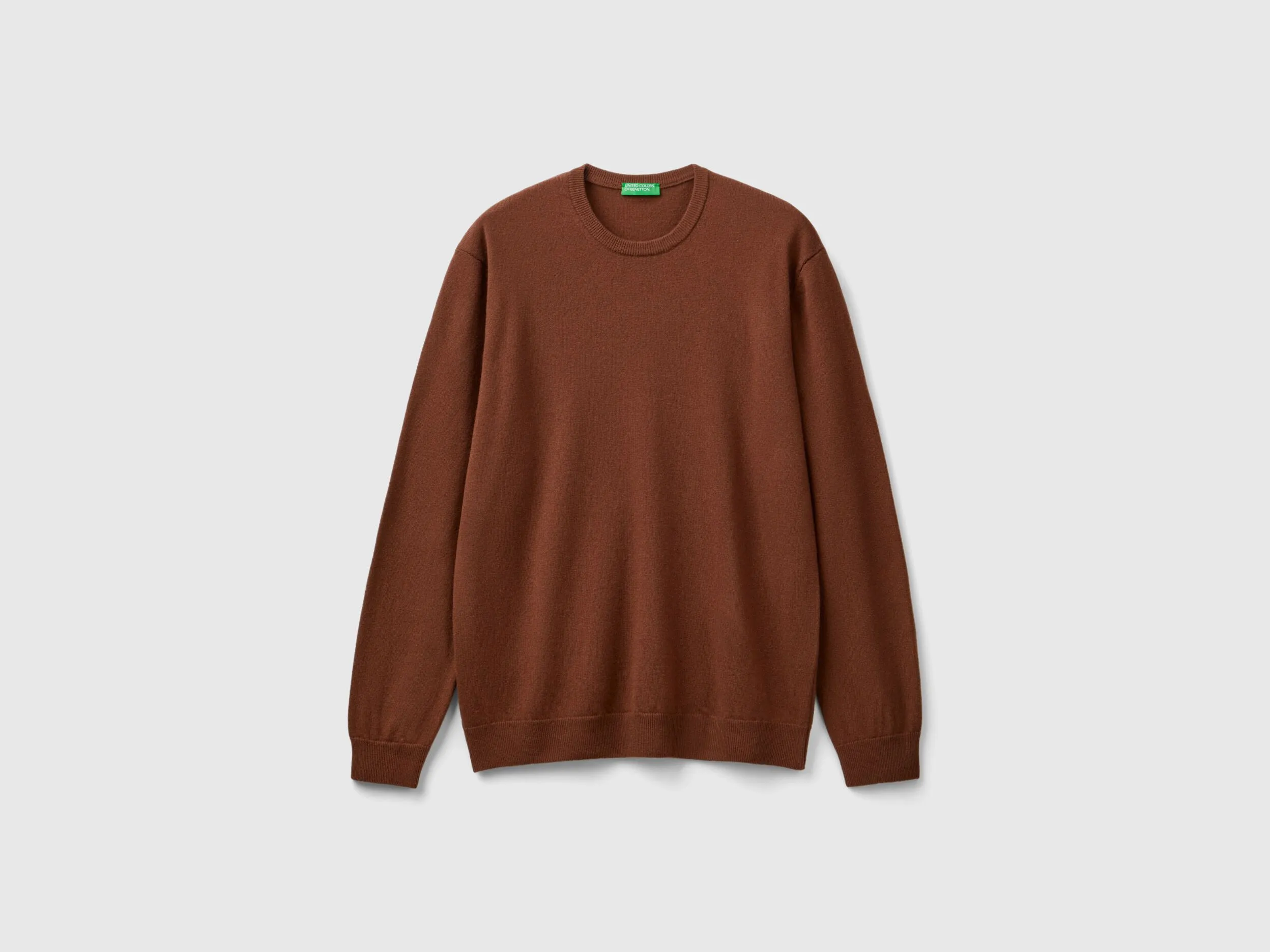 Coffee crew neck sweater in pure Merino wool - Brown | Benetton