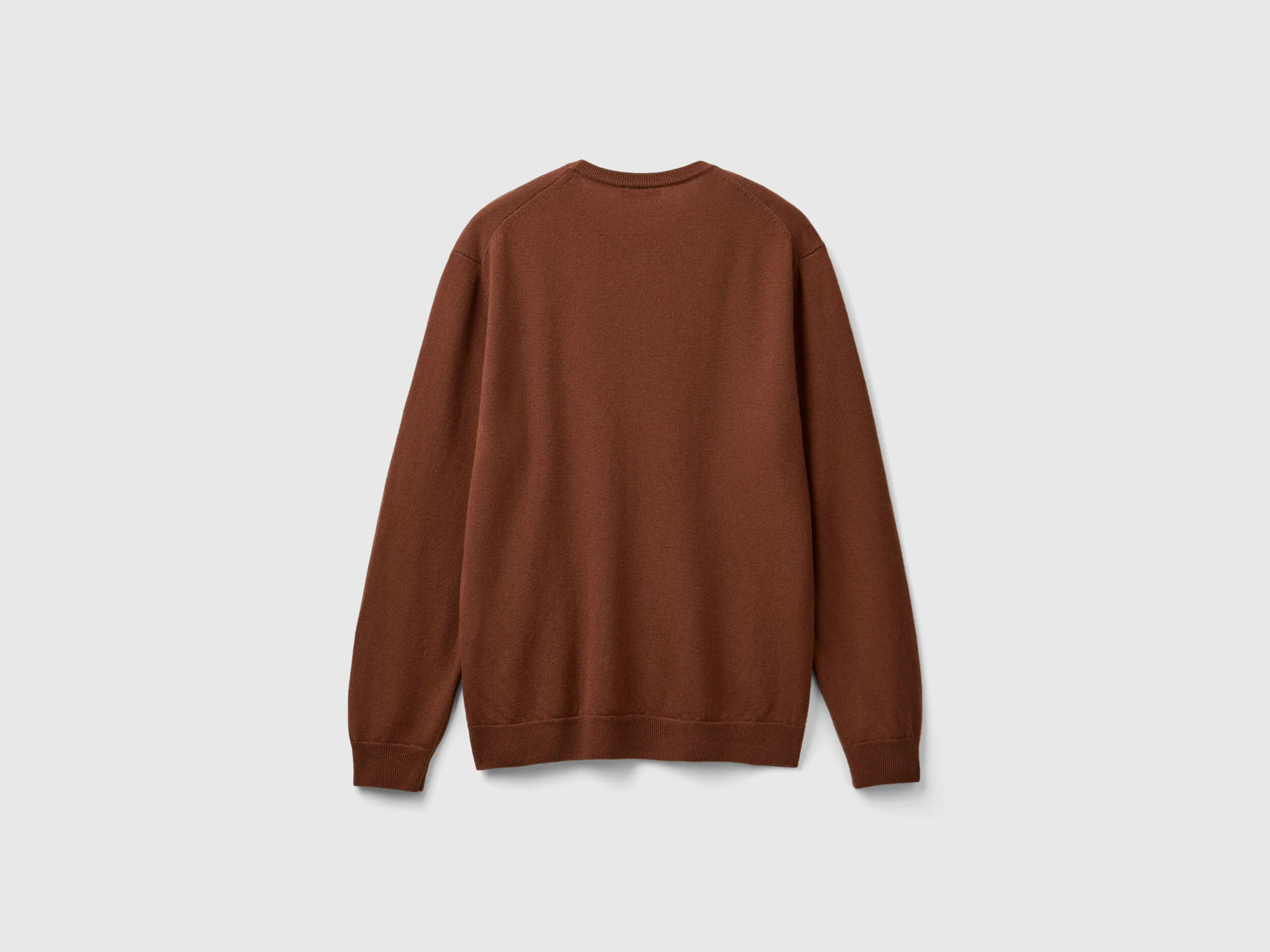 Coffee crew neck sweater in pure Merino wool - Brown | Benetton