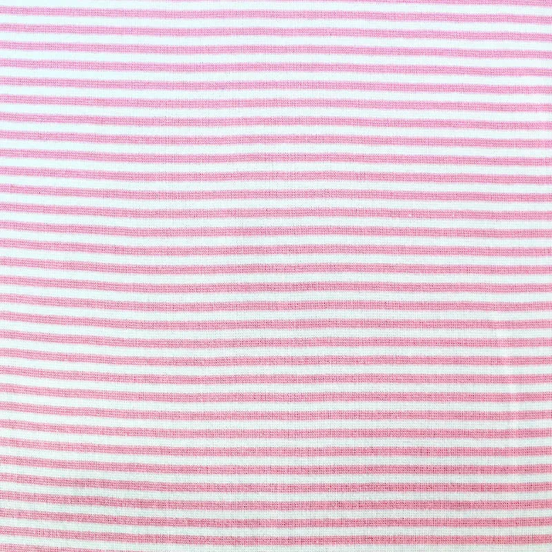 Cotton Rich Striped Ribbing - Baby Pink and White