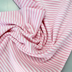 Cotton Rich Striped Ribbing - Baby Pink and White