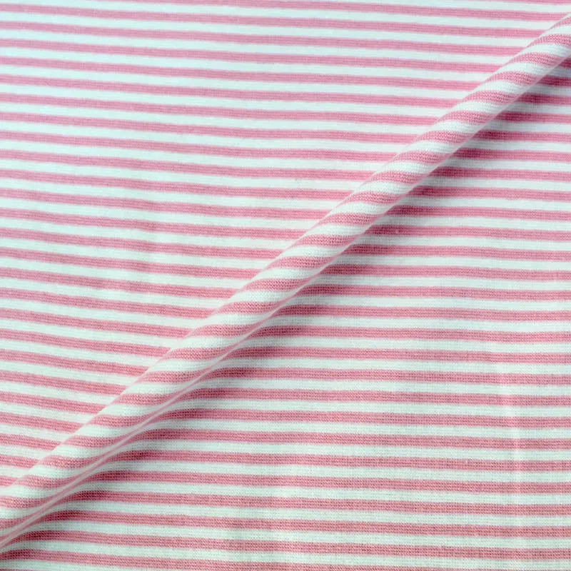 Cotton Rich Striped Ribbing - Baby Pink and White