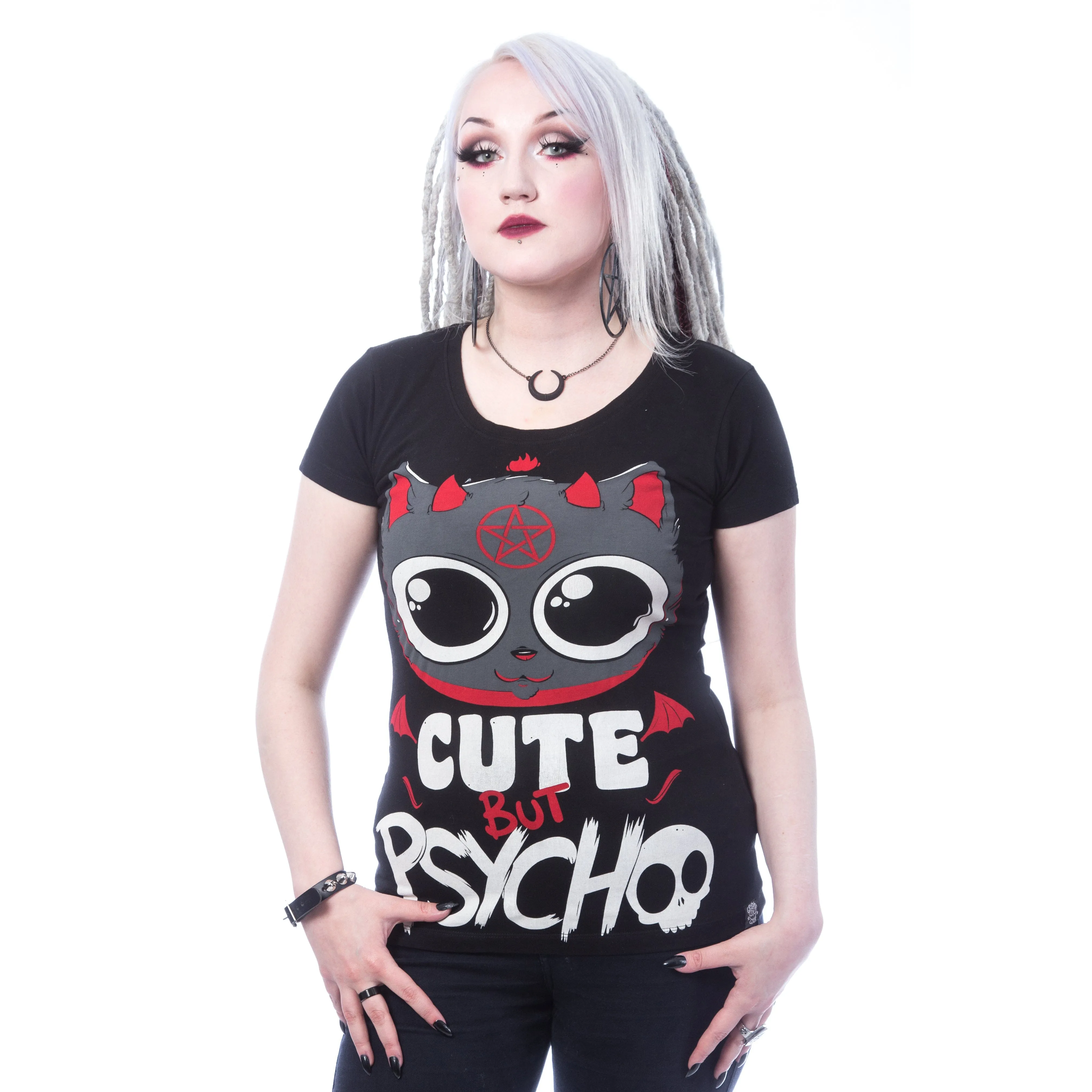 CUTE BUT PSYCHO KITTY T - BLACK