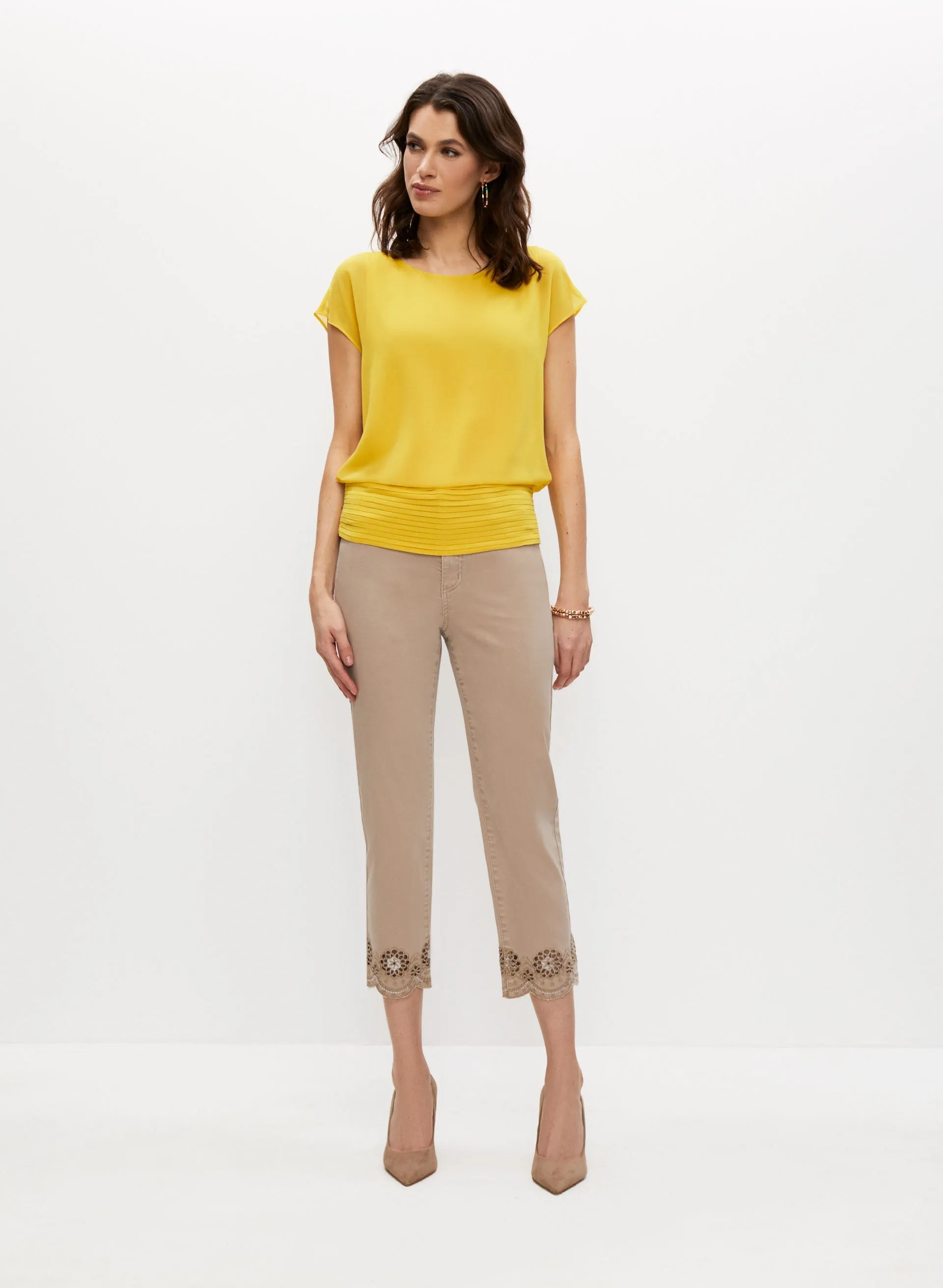 Cutout Detail Denim Capris