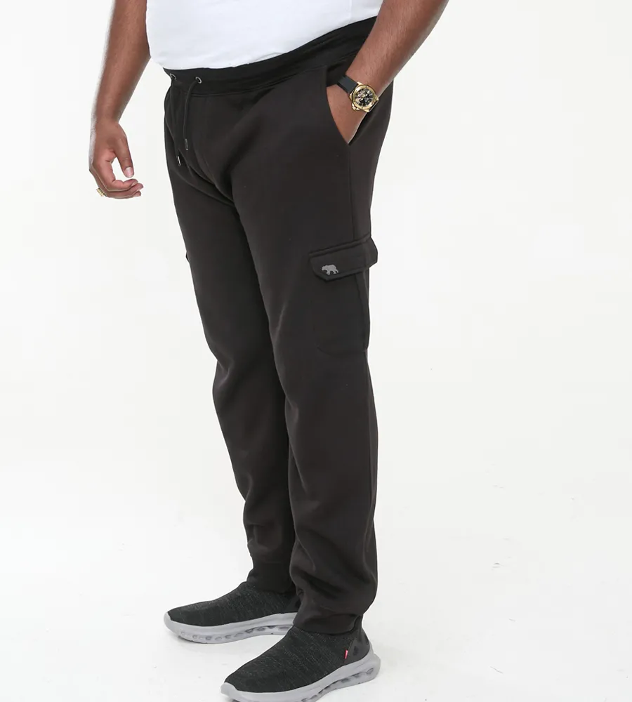 D555 Big Mens Black Joggers With  Cargo Pocket and Ribbed Cuffs (TILDEN 2)