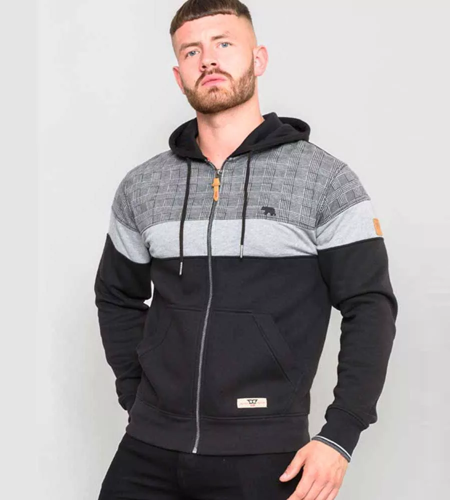 D555 Mens Full Zip Hoodie With Contrast Panels (KIPLING)