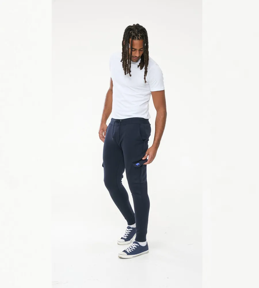 D555 Tall Mens Navy Joggers With Cargo Pockets and Ribbed Cuffs (TILDEN 1)