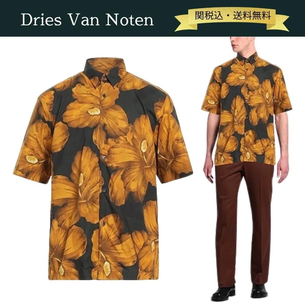 Dries Van Noten  |Flower Patterns Unisex Street Style Cotton Short Sleeves