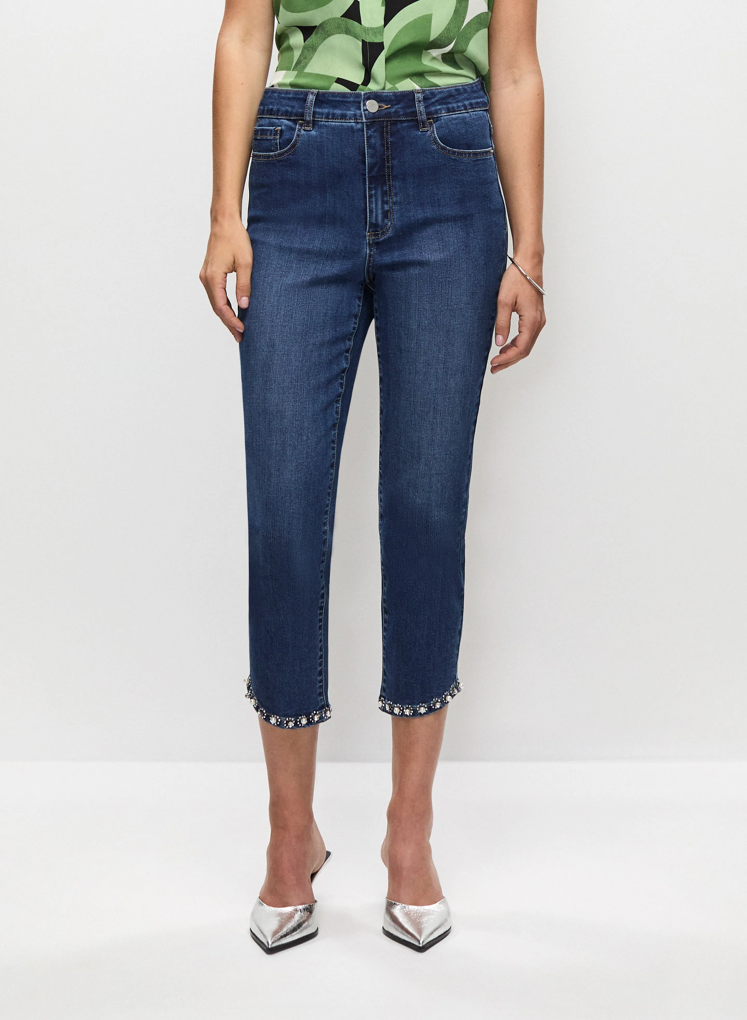 Embellished Hem Denim Capris