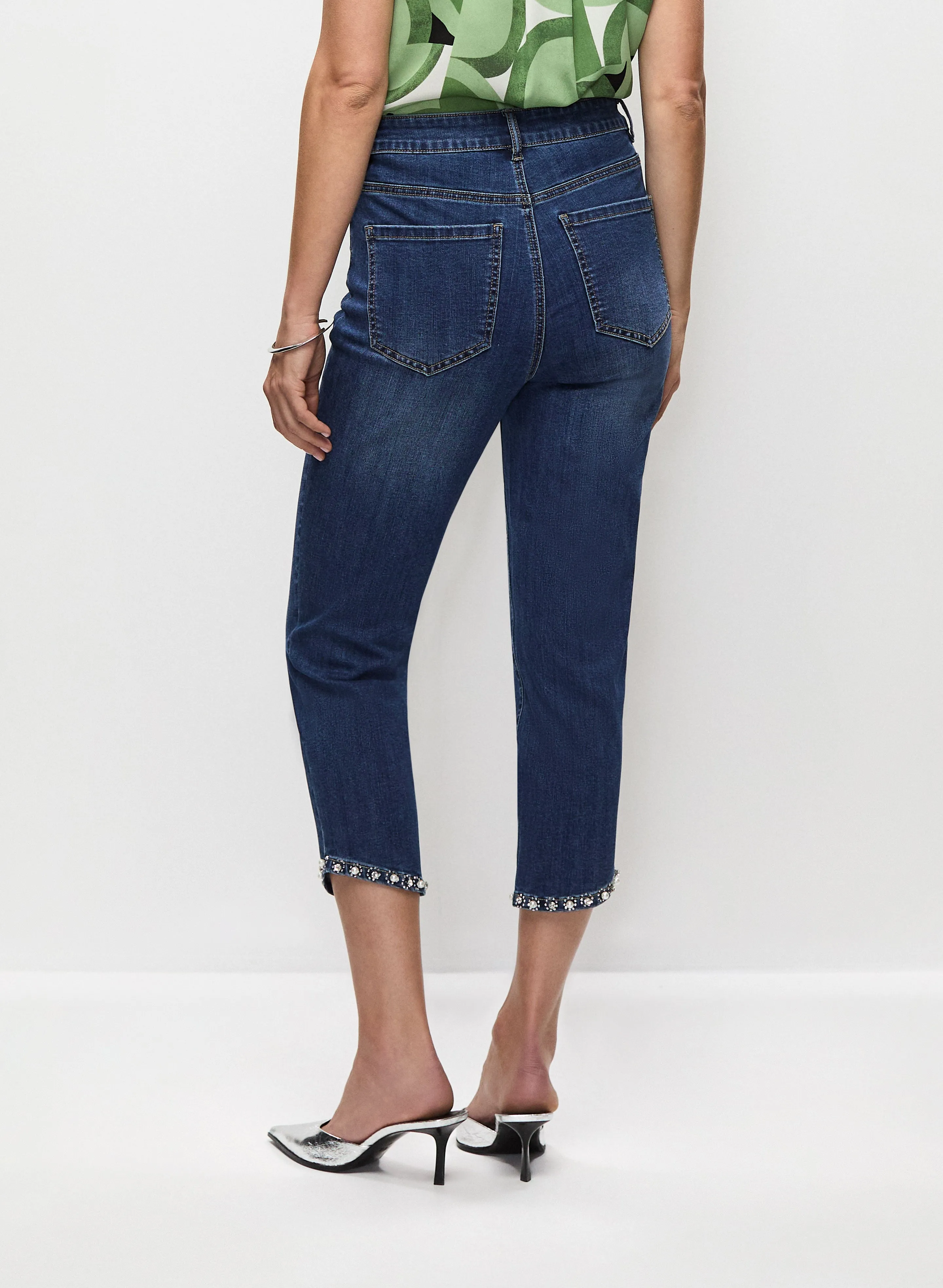 Embellished Hem Denim Capris