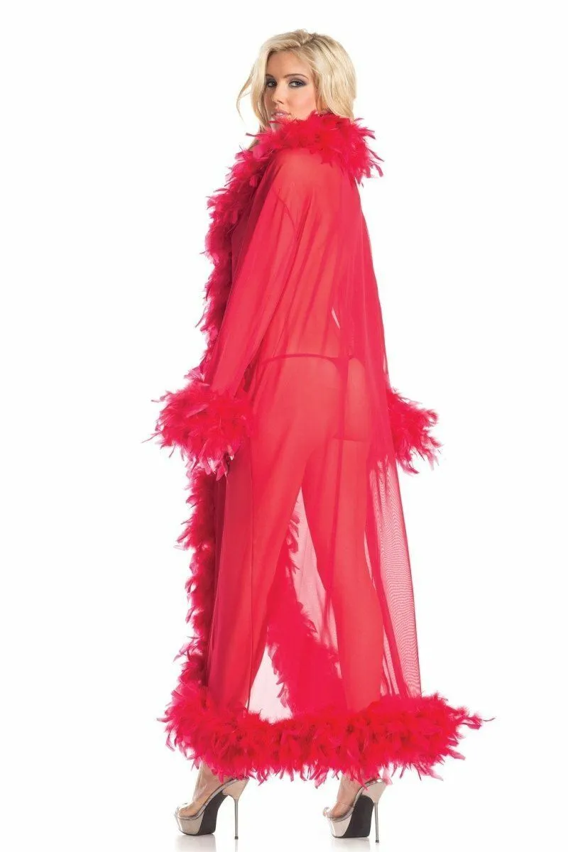 Feather Trimmed Full Length Robe