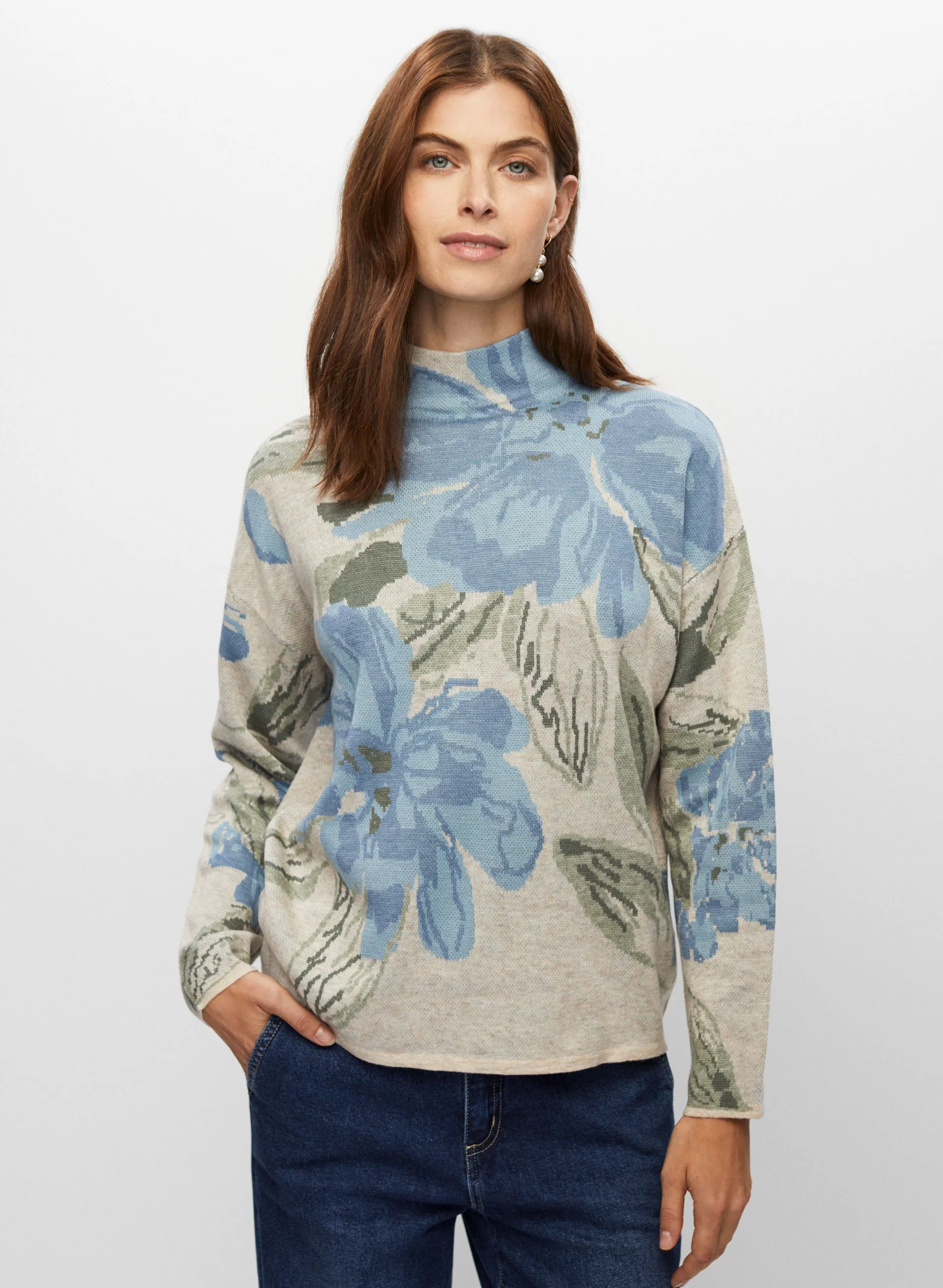 Floral Funnel Neck Sweater