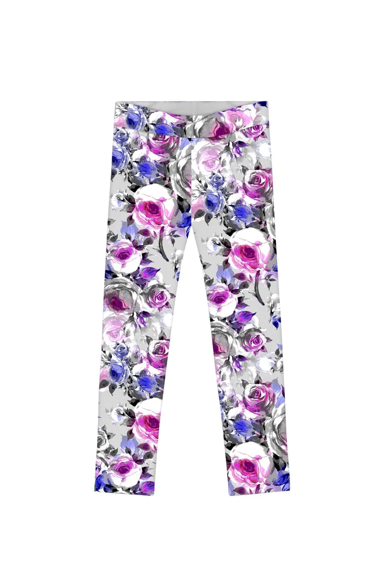 Floral Touch Lucy Cute Grey Floral Printed Leggings - Girls