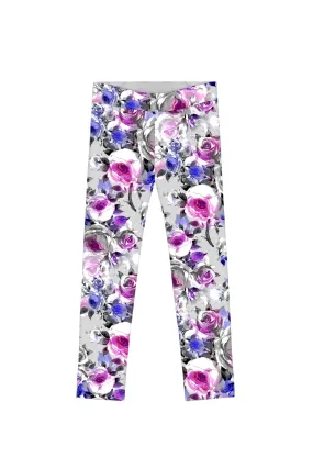 Floral Touch Lucy Cute Grey Floral Printed Leggings - Girls