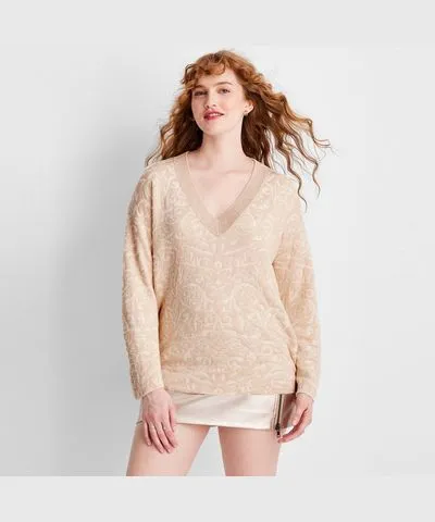 Future Collective Women's V-Neck Brocade Sweater