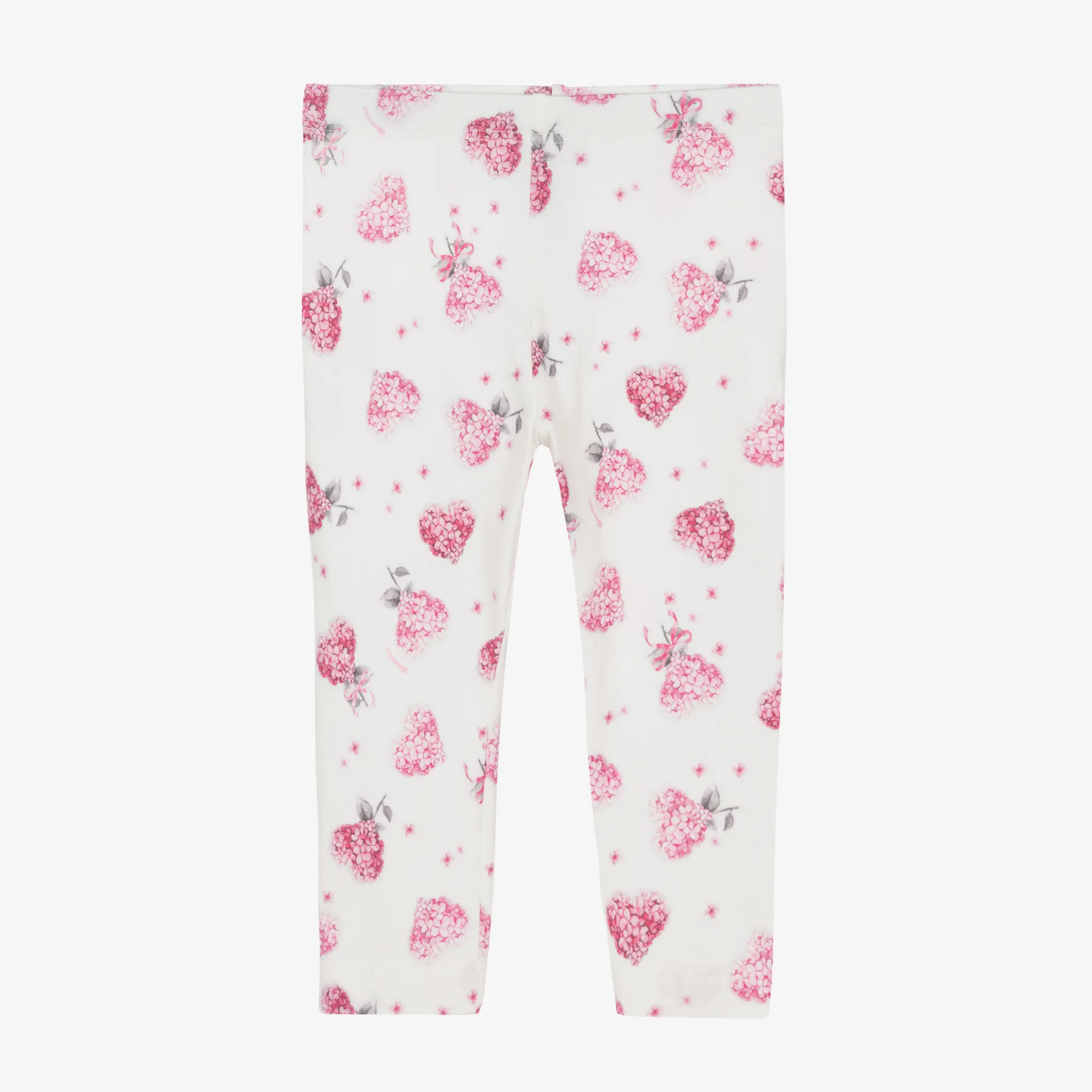 Girls Ivory Cotton Floral Heart Leggings