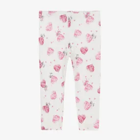 Girls Ivory Cotton Floral Heart Leggings