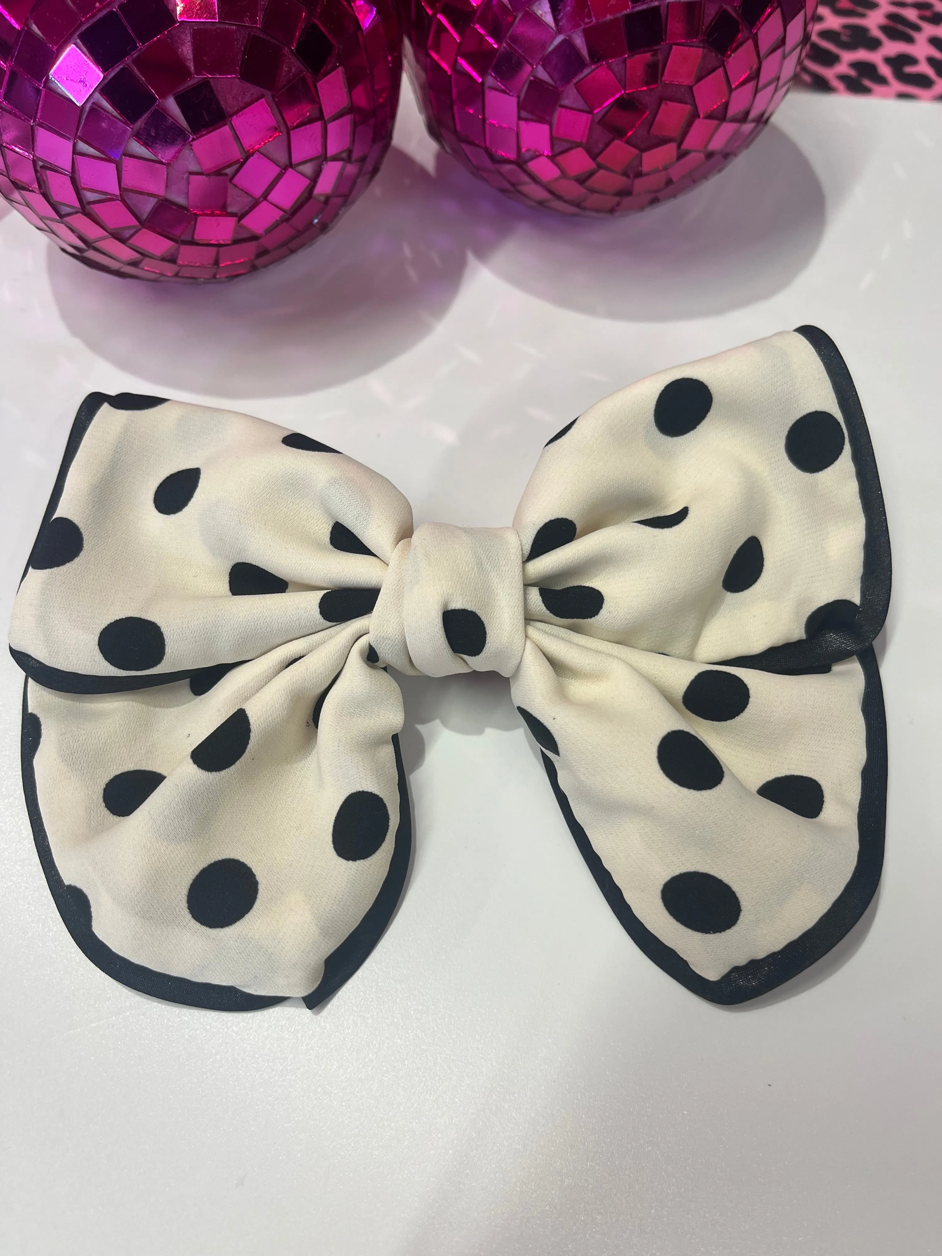 Hair Bow > Polka Dot White