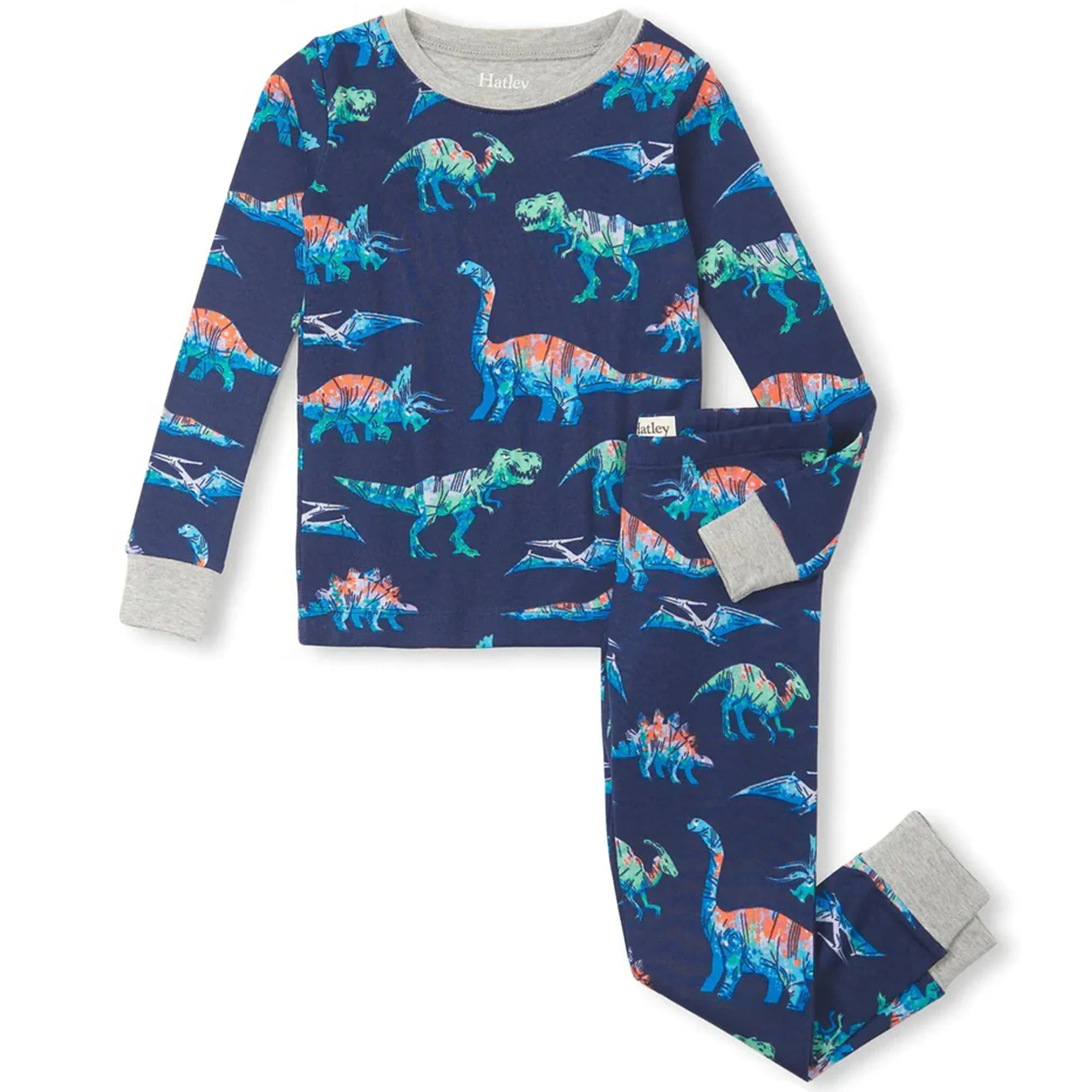 Hatley Boy's Blue Dinos Organic Cotton Long-Sleeve Pajama Set, 2-Piece