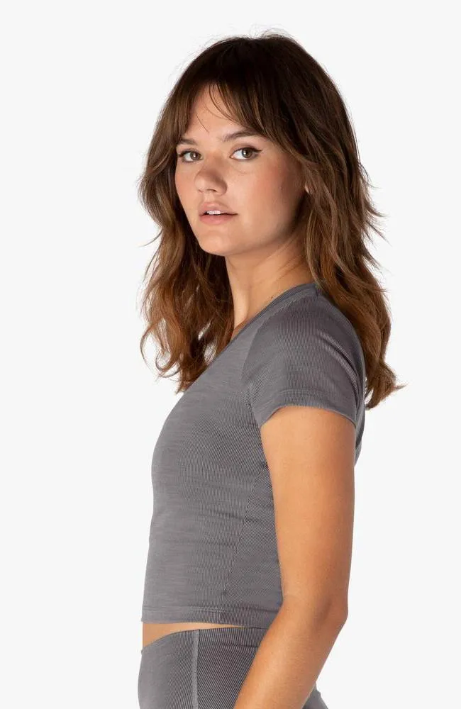 Heather Rib Short Sleeve Cropped Tee