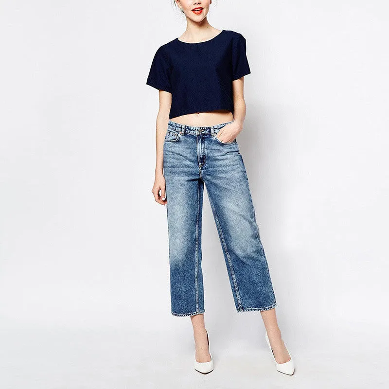 High Waist Wide Jeans Leg Pants Loose Boyfriend Jeans For With High Waist Capris  Jeans Denim SM6