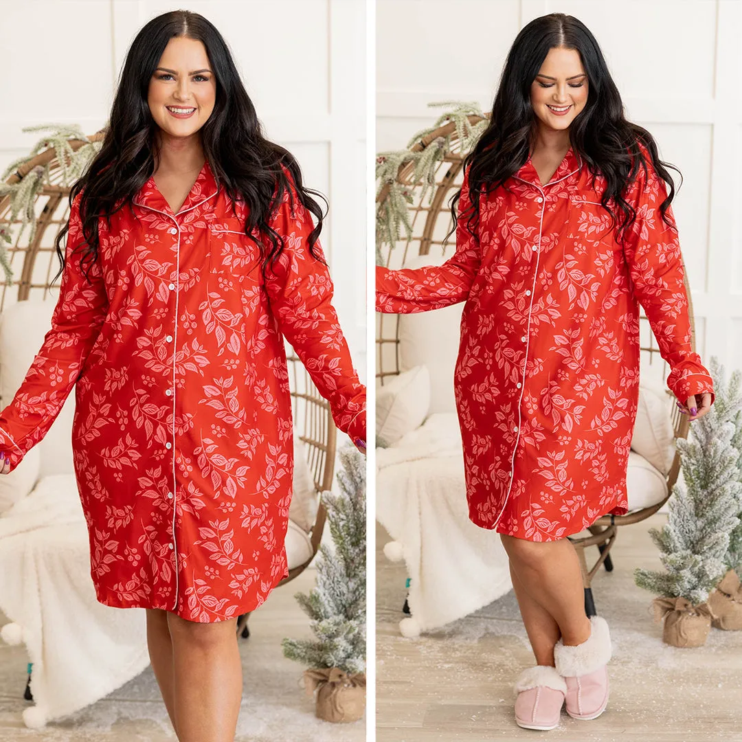 Holiday Happy Pajama Dress, Red