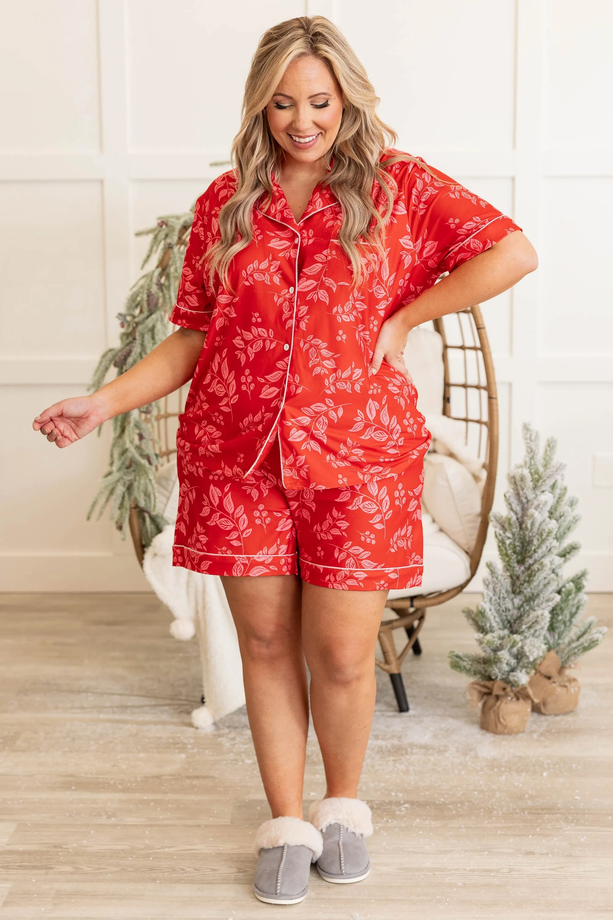 Holiday Happy Short Sleeve Pajama Top, Red