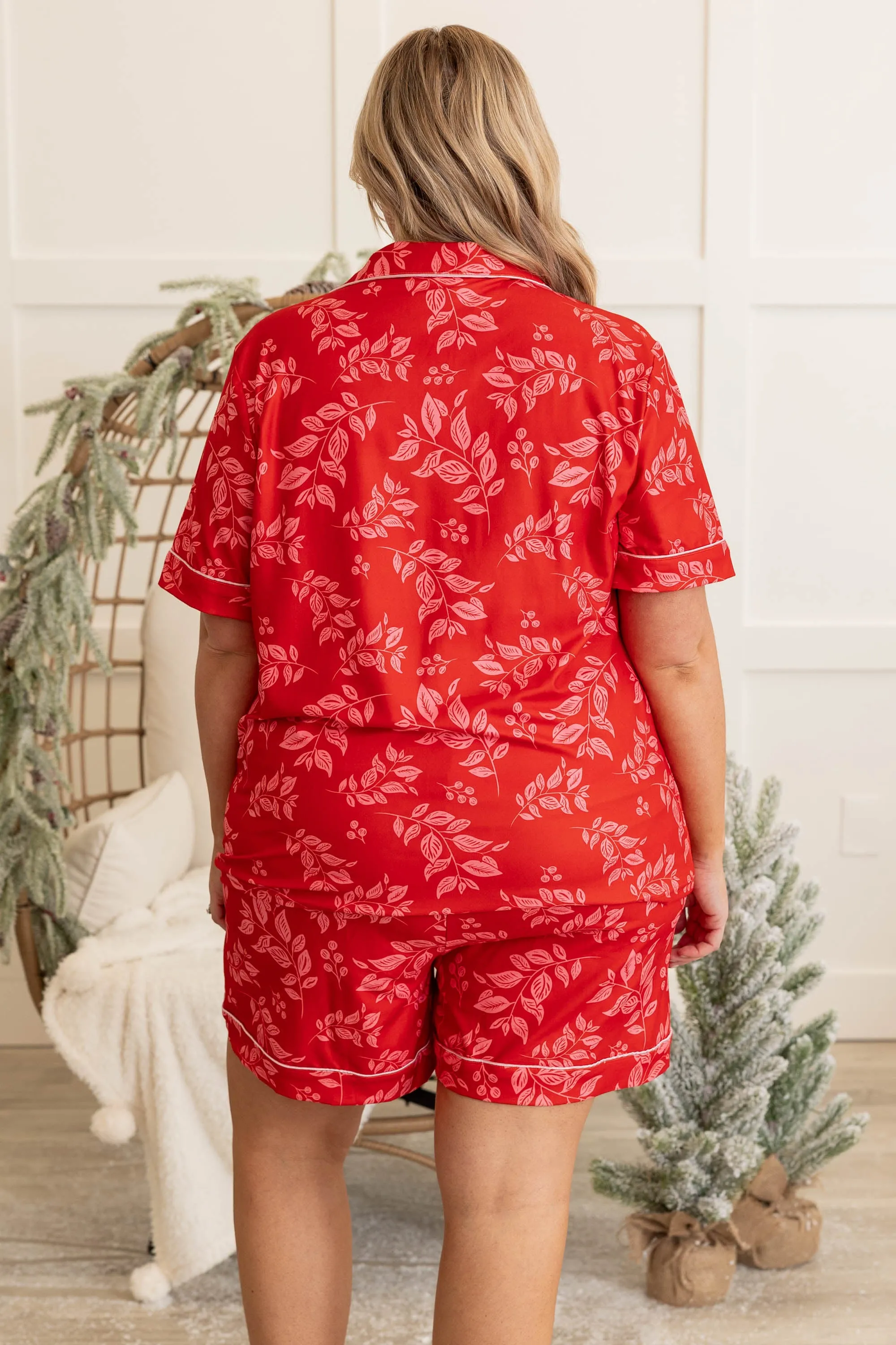 Holiday Happy Short Sleeve Pajama Top, Red