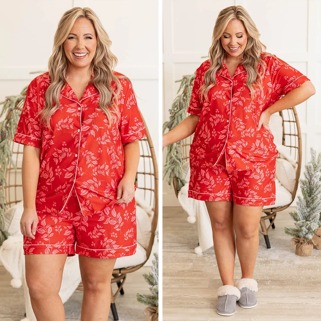 Holiday Happy Short Sleeve Pajama Top, Red