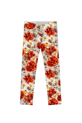 In The Wheat Field Lucy Cute Grey Floral Print Legging - Girls