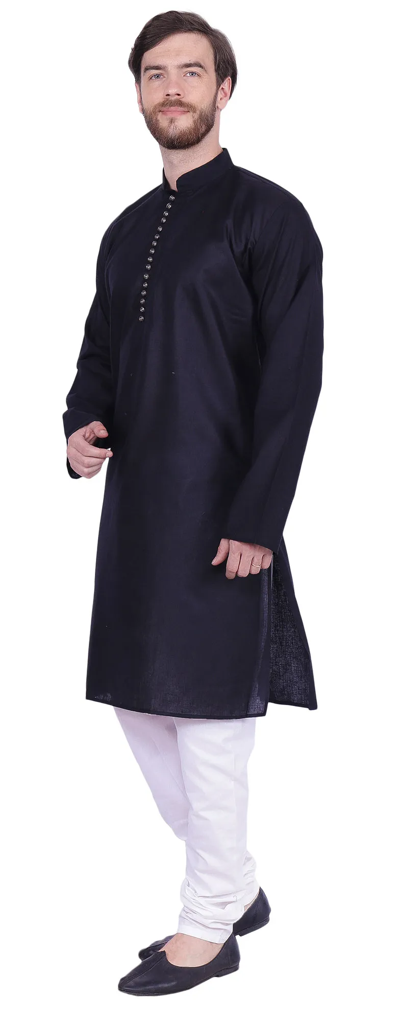 India Cotton Men's Kurta Pyjama Indian Clothing Party Dress (Black)