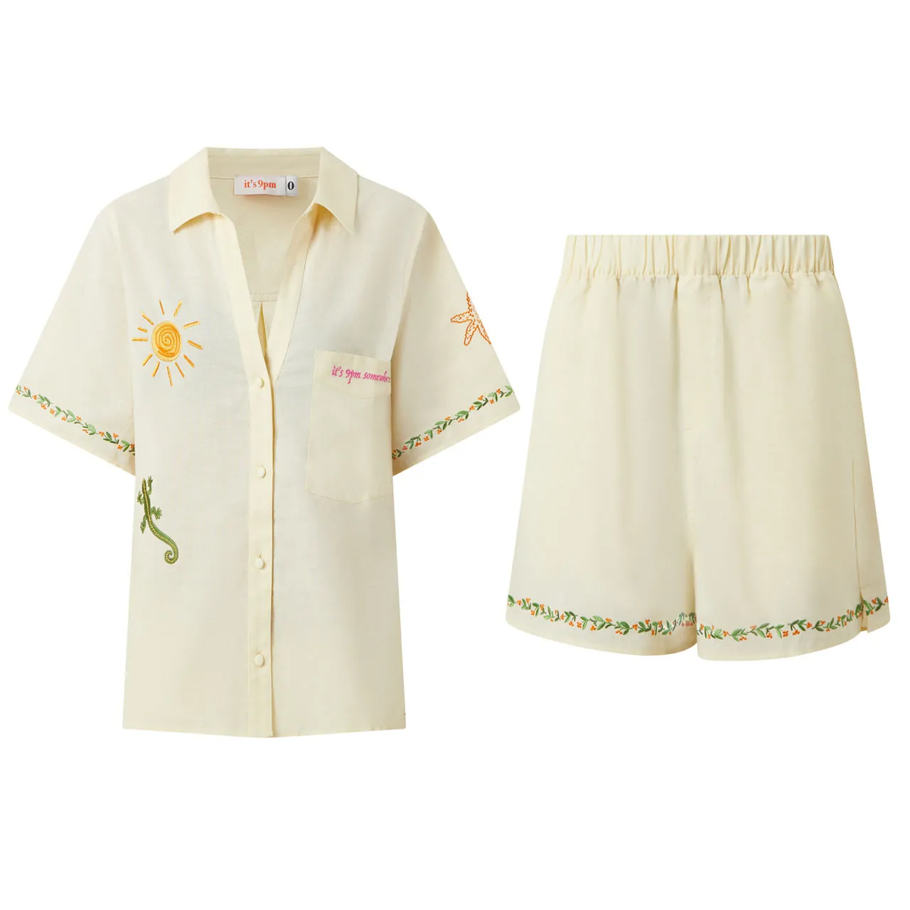 ITS 9PM Matilda Island Embroidery Loungewear Set - Ivory