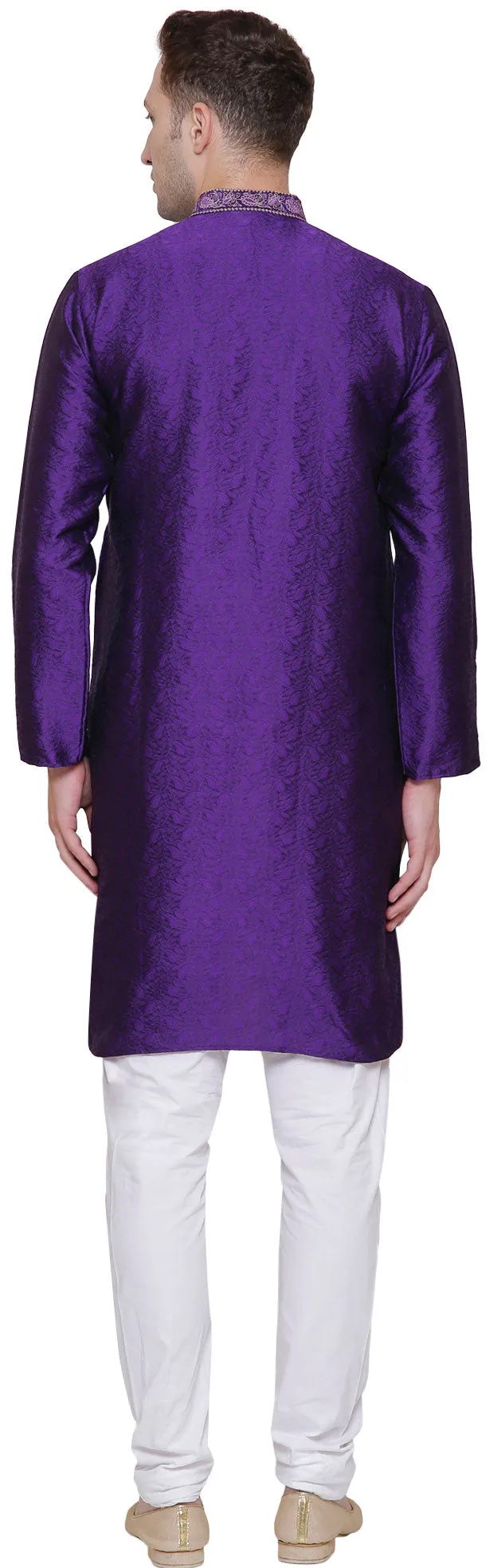 Jacquard Silk Embroidered Mens Kurta Pajama India Clothing (Purple)