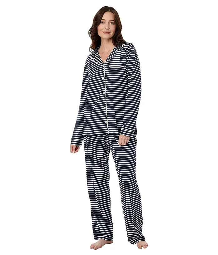 L.L.Bean Super Soft Shrink-Free Button Front Pajama Set Stripe