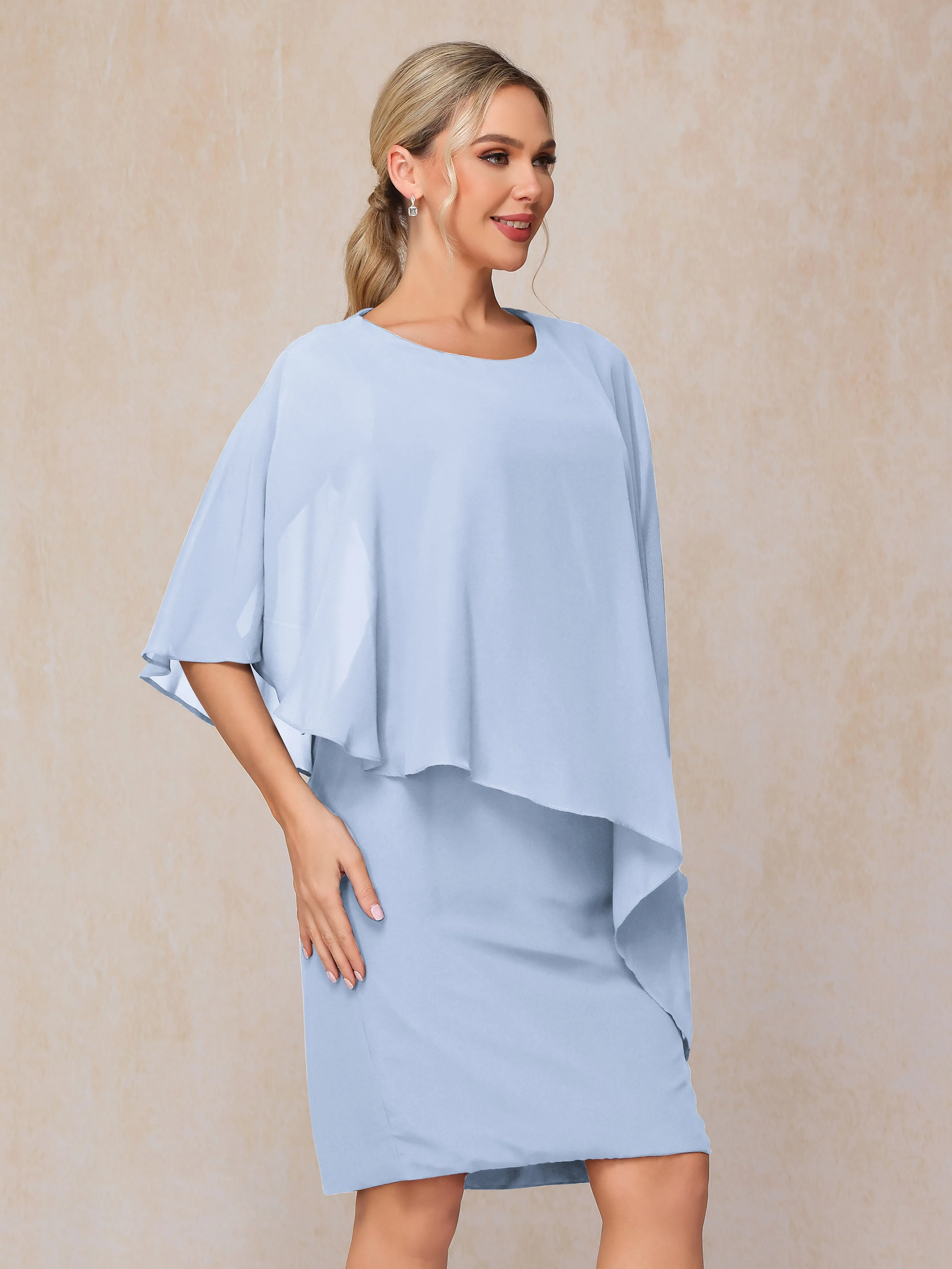 Manches asymétriques Col bateau Mousseline Robe Mère de la Mariée avec cape